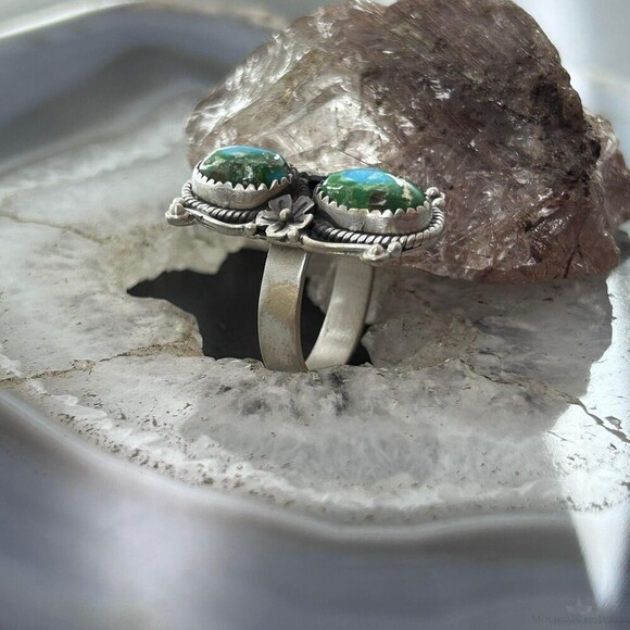 Sterling Southwestern Style 2 Sonora Gold Turquoise Adjustable Ring For Women #4 - Picture 3 of 10